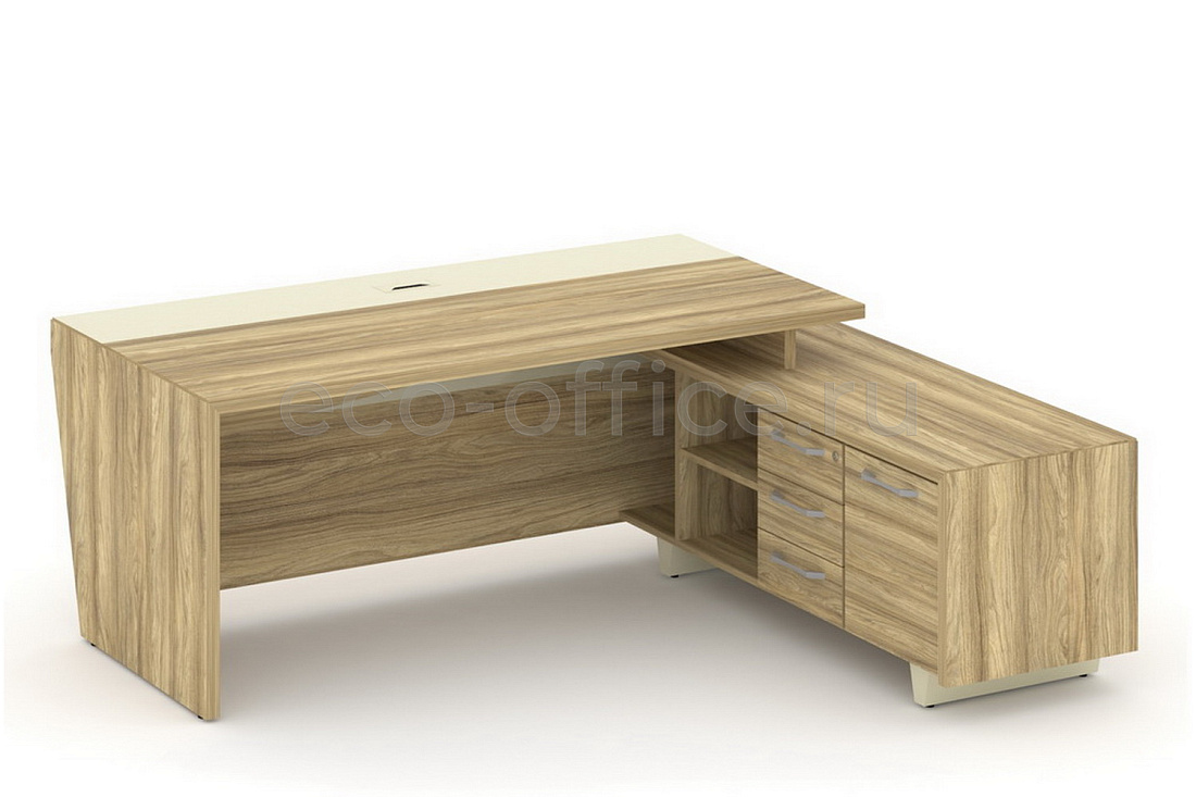 Стол руководителя с опорной тумбой CORNER COR.SRT-20(R) Гикори Песочный  стоимость