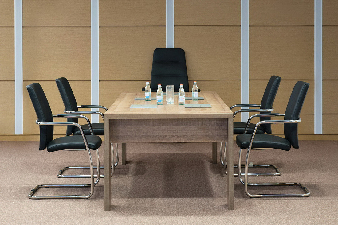 Конференц-кресло Profoffice WELL SEAT на полозьях Чёрная экокожа  стоимость