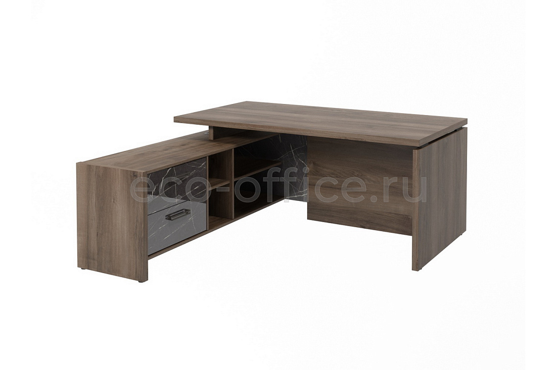 Стол с опорной тумбой левый FESTUS FB-119L.GG Орех Пацифик Табак / Камень Пьетра Гриджиа черный  стоимость