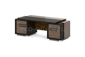 Стол руководителя с двумя тумбами GRACE L-119 Дуб Линдберг тёмный / Tasso Nero фото