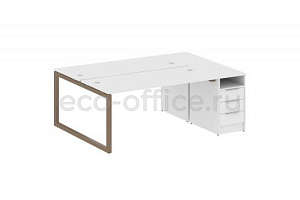 Рабочая станция с опорной тумбой METAL SYSTEM QUATTRO 5x5 50БО.РС-СТП-2.4 Белый / Мокко металл фото