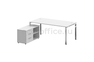 Стол руководителя с опорной тумбой METAL SYSTEM DIRECT БГ.СРТ-5.9 (L) Белый / Нержавеющая сталь фото