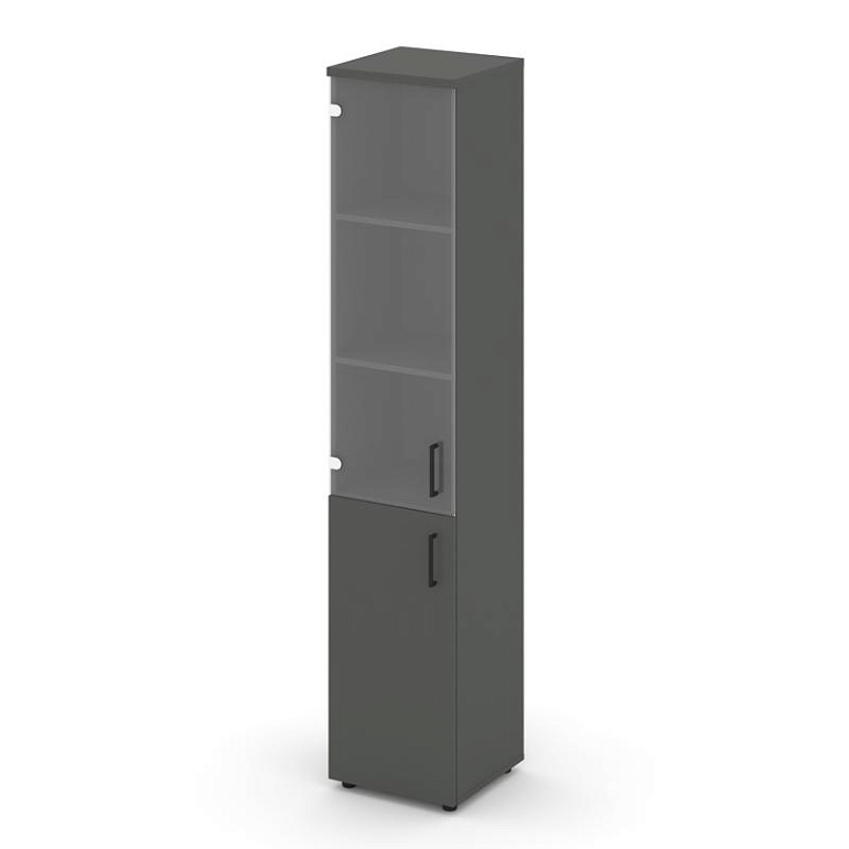 шкаф высокий узкий style project sn.stu.e-102(l) антрацит/прозрачный/черный ручки фото