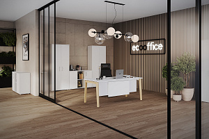 Кабинет руководителя ONIX WOOD DIRECT Белый Бриллиант / Дуб Светлый фото