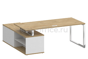 Стол руководителя c опорной греденцией SHIFT SK.SRG-200 (R) Тиквуд Светлый / Белый Бриллиант фото