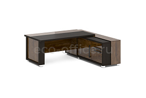 Стол руководителя с греденцией GRACE L-116 R Дуб Линдберг тёмный / Tasso Nero фото