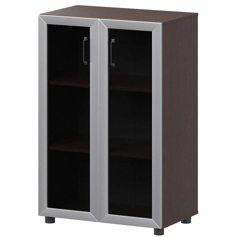 стеллаж средний закрытый со стеклянными фасадами в алюминиевой раме protech к-933,к-945,кф-945 дуб венге фото