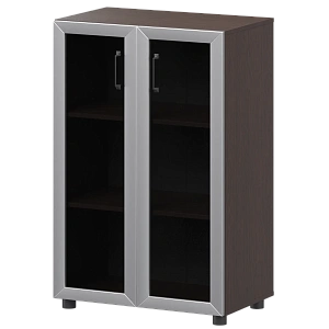 Стеллаж средний закрытый со стеклянными фасадами в алюминиевой раме Protech К-933,К-945,КФ-945 Дуб венге фото