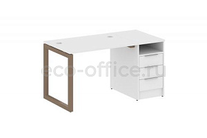 Рабочая станция с опорной тумбой METAL SYSTEM QUATTRO 5x5 50БО.РС-СТП-1.1 Белый / Мокко металл фото