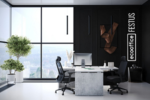 Кабинет руководителя FESTUS Хромикс Белый / Камень Пьетра Гриджиа чёрный фото