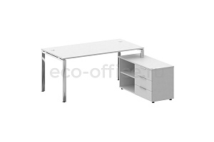Стол руководителя с опорной тумбой METAL SYSTEM DIRECT БГ.СРТ-4.8 (R) Белый / Нержавеющая сталь фото